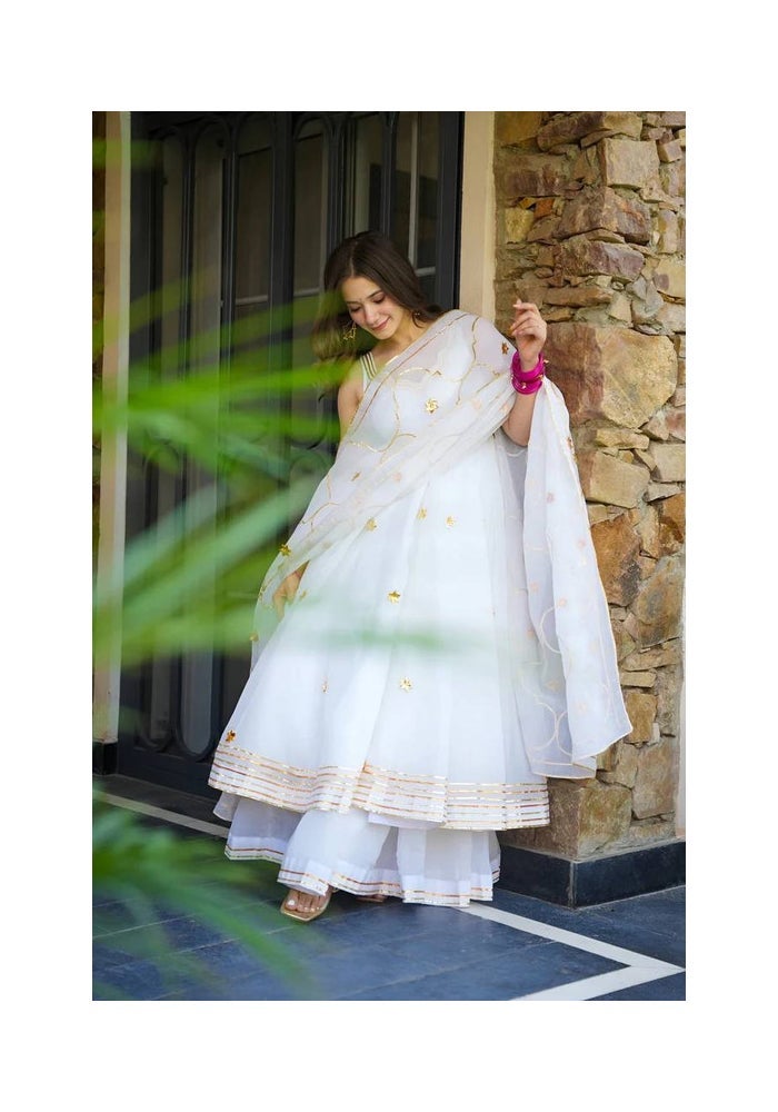 Malishka Export White Faux Georgette Anarkali Salwar Suit for Women - Image 1